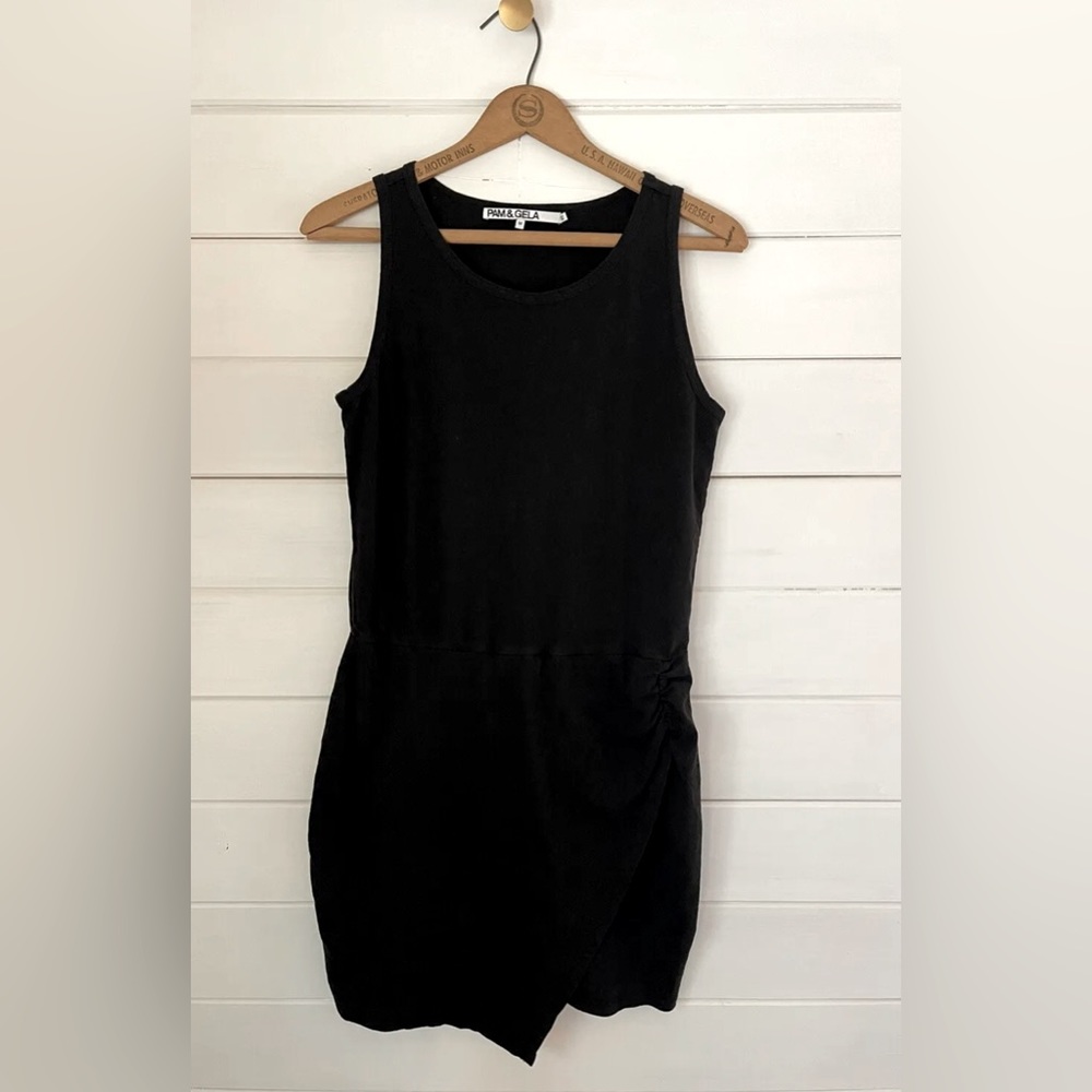 Pam & Gela Linen Blend Dress Women’s MEDIUM Black Casual Classic Sleeveless